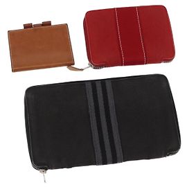 Hermès Portafoglio HERMES in tela e pelle 3 pezzi marrone arancione grigio Auth bs31477