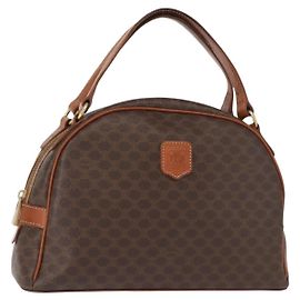 Céline Bolso de mano de lona Macadam CELINE en cuero PVC marrón dorado Auth ki6132