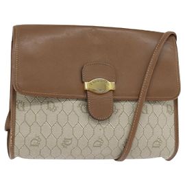Christian Dior Borsa a spalla in tela a nido d'ape PVC beige oro Auth 150369