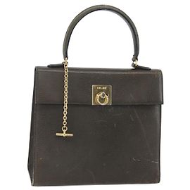 Céline CELINE Handtasche aus Leder Khaki Gold Auth 151041