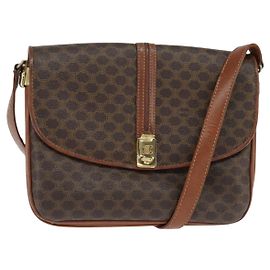 Céline Borsa a Spalla in Tela Macadam CELINE in Pelle PVC Marrone Oro Auth 148183