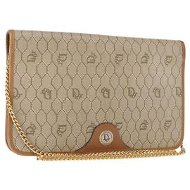 Bolsa de ombro em lona de favo de mel Christian Dior com corrente PVC bege ouro Auth ep11552