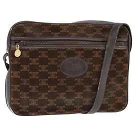 Céline CELINE Macadam Canvas Schultertasche Wildleder Braun Gold Auth 147778