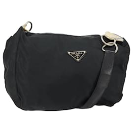 Borsa a Spalla PRADA in Nylon Pelle Nera Oro Auth bs30072