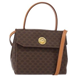 Céline Borsa a mano in tela Macadam CELINE in pelle PVC 2 in 1 marrone oro Auth 153821