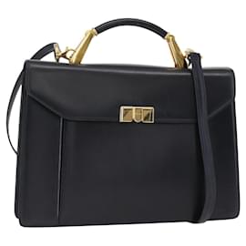 BALLY Handtasche Leder 2-Wege Marine Gold Auth 153371 - Bally