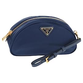 Bolso Clutch PRADA de nylon azul y dorado Auth SW1822V