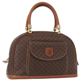 Céline Borsa a mano in tela Macadam CELINE in pelle PVC marrone oro Auth ka213