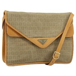Borsa a Spalla in Tela Zucchino FENDI Beige Oro Auth ep11839