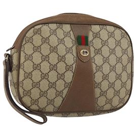GUCCI GG Supreme Web Sherry Line Clutch Bag PVC Beige Rojo 89 01 034 Auth 149786