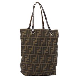 Bolso de mano de lona Zucca FENDI negro y marrón Auth BA7544