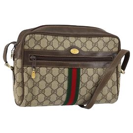 Borsa Sherry Line GG Supreme Web di GUCCI in PVC Beige e Oro 75 001 4071 Auth ka127