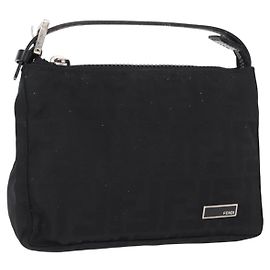 Pochette in tela Zucca FENDI Nero Argento Auth 152028