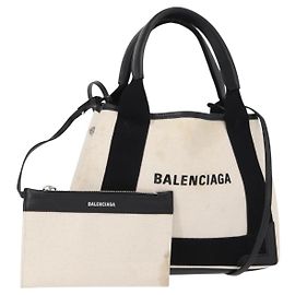 Balenciaga Borsa a mano Cabas Navy in tela 2 in 1 Bianco Nero 390346 Auth ep11845