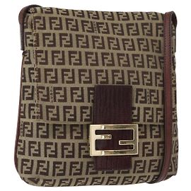 Borsa a Spalla in Tela Zucchino FENDI Beige Oro Auth 149656