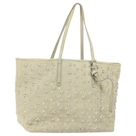 Borsa tote in pelle beige argento con borchie Jimmy Choo Auth bs30825