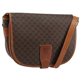 Céline CELINE Macadam Canvas Shoulder Bag PVC Leather Brown Gold Auth bs31023