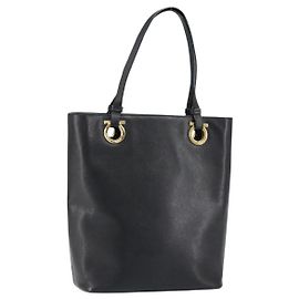 Borsa a mano in pelle Salvatore Ferragamo oro nero Auth ka150
