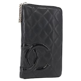 CHANEL Cambon Linie Organizer Lange Geldbörse Leder Schwarz Silber CC Auth 149586