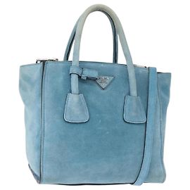 PRADA Bolso de Mano de Ante 2 en 1 Azul Turquesa Plata BN2625 Auth 150950
