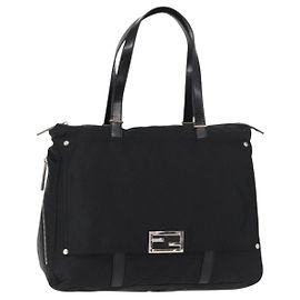 Sac fourre-tout en toile Zucchino FENDI Noir Argent Auth 149710