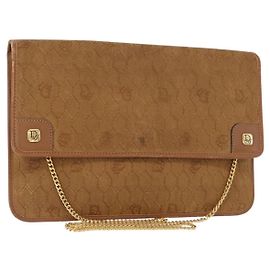 Borsa a spalla in tela a nido d'ape Christian Dior con catena, oro e marrone, Auth 151879