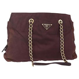 Prada Kettentasche aus Nylon Bordeaux und Gold Auth ar13821