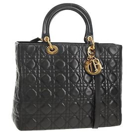Borsa Lady Dior Canage Christian Dior in pelle di agnello 2 in 1 nera oro Auth 148689V