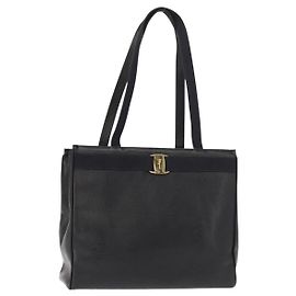 Borsa Tote Vala in pelle blu navy e oro Auth BA7322 di Salvatore Ferragamo