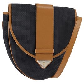 SAINT LAURENT Borsa a Spalla in Tela Rivestita Nera Marrone Oro Auth 144544