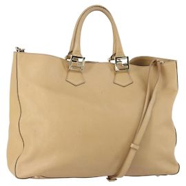 FENDI Tote Bag aus Leder 2 in 1 beige gold Auth ep12126