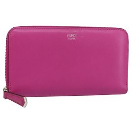 FENDI Cartera Larga con Cremallera de Cuero Rosa Marino Auth bs31576
