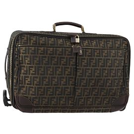 FENDI Estuche de Lona Zucca Negro Marrón Auth yk19369