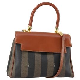 Borsa a mano in tela Pecan FENDI PVC 2in1 Nero Marrone Auth ep12011