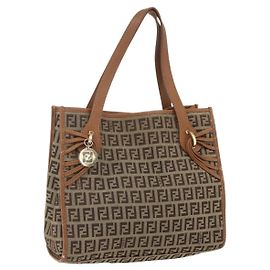 Bolso tote de lona Zucchino FENDI beige dorado Auth 158832