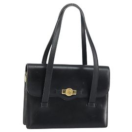 Borsa a mano Christian Dior in pelle nera e oro Auth ep12247