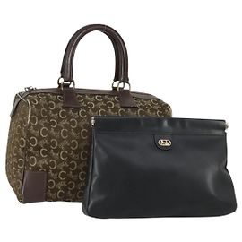 Céline Borsa a mano CELINE C Sulky in pelle 2 pezzi marrone nero Auth 151808