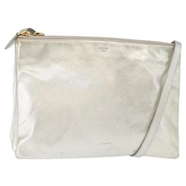 Céline Borsa a Spalla Trio Grande in Pelle Argento Oro Auth ka553