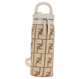 Borsa portabottiglie in tela Zucca FENDI paglia 2 in 1 Argento Marrone Auth 142983SAV