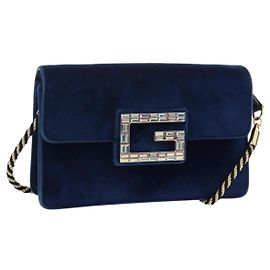 Bolso de Hombro GUCCI Terciopelo Azul Dorado 544242 Auth ka591V