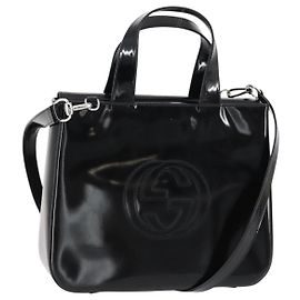Borsa a Mano GUCCI Soho Smalto 2 vie Nero Argento 000 1013 0504 Auth th6522