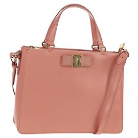 Borsa a mano in pelle Salvatore Ferragamo Vala 2 in 1 Rosa Oro Auth am9917V