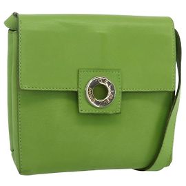 Céline CELINE Circle Shoulder Bag Leather Gold Light green Auth 156219V