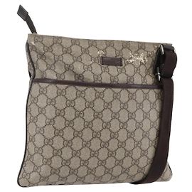 Gucci Borsa a Spalla GG Supreme PVC Beige Argento Auth 151520