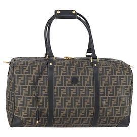 Borsa Boston in tela Zucca FENDI PVC Nero Marrone Auth 146507