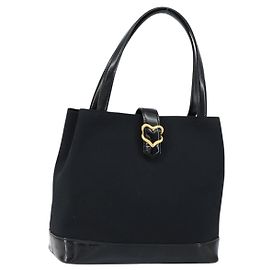 SAINT LAURENT Borsa a Mano Nylon Smalto Nero Oro Auth gh1164