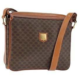 Céline Borsa a Spalla in Tela Macadam CELINE in Pelle PVC Marrone Oro Auth 149190