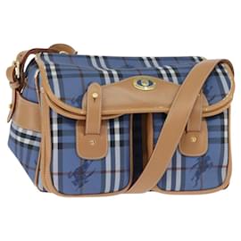 Autre Marque Burberrys Nova Check Schultertasche aus PVC-Leder Blau Gold Auth 145629