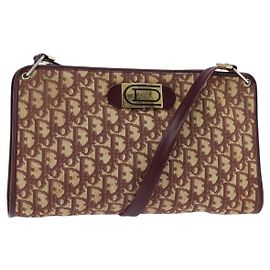Borsa a Spalla in Tela Trotter Christian Dior Rossa Oro Auth 150751