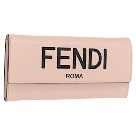 FENDI Cartera Larga de Cuero Rosa Dorado Auth 148474